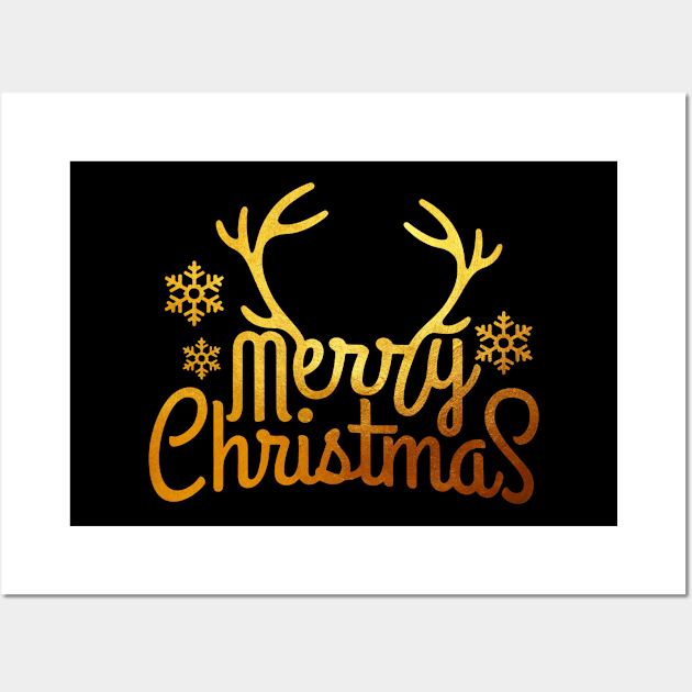 Merry Christmas with Antlers Wall Art by MommyTee